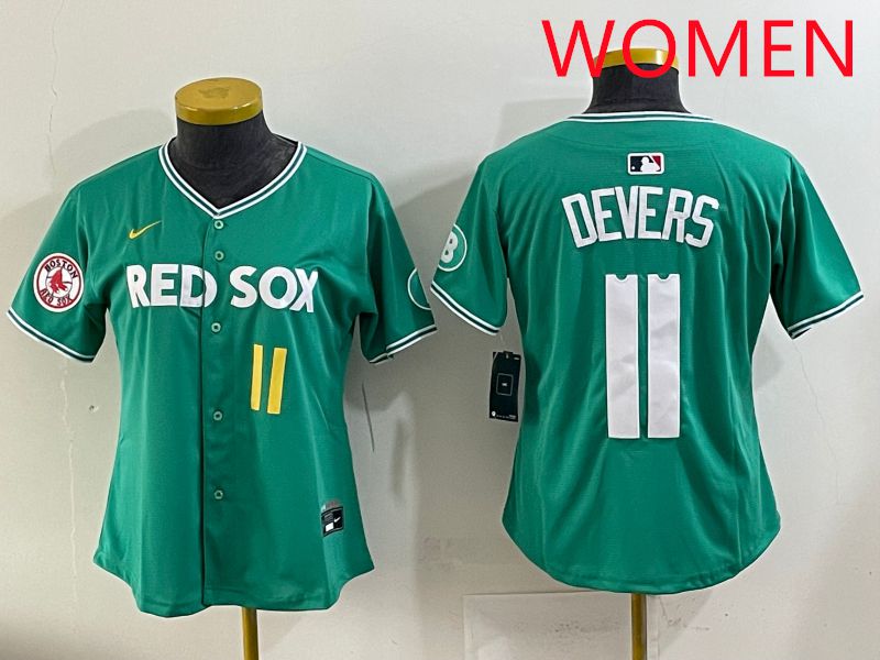 Women 2025 Boston Red Sox 11 Devers Dark Green Joint Name Nike MLB Jersey style 7